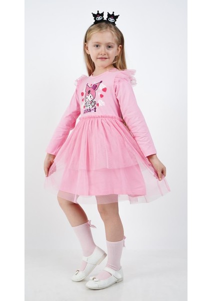 Kuromi Pembe Tül Detaylı Kız Çocuk Elbisesi fiyatları