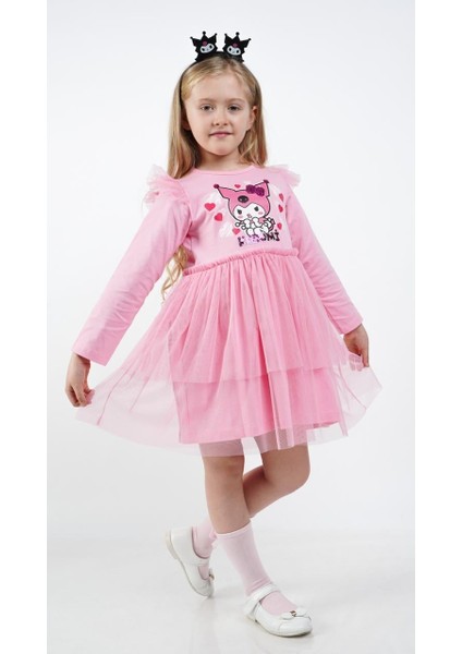 Kuromi Pembe Tül Detaylı Kız Çocuk Elbisesi modelleri