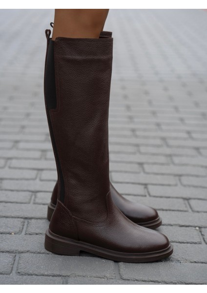 Akpom Kahve Hakiki Deri Çizme