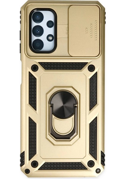 Samsung Galaxy A13 4g Kılıf Pars Lens Yüzüklü Silikon - Gold