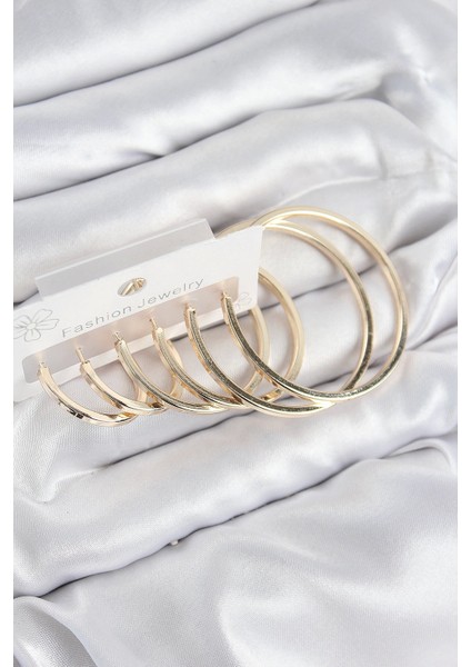 Bfs Pirinç Halka Model Gold Renk Kadın Set Küpe