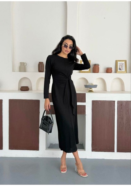 Yandan Bağlamalı Modal Kumaş Uzun Elbise