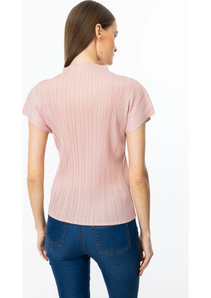 Kadın Akordiyon Kumaş Dik Yaka Bluz 3908 Pudra fırsatları