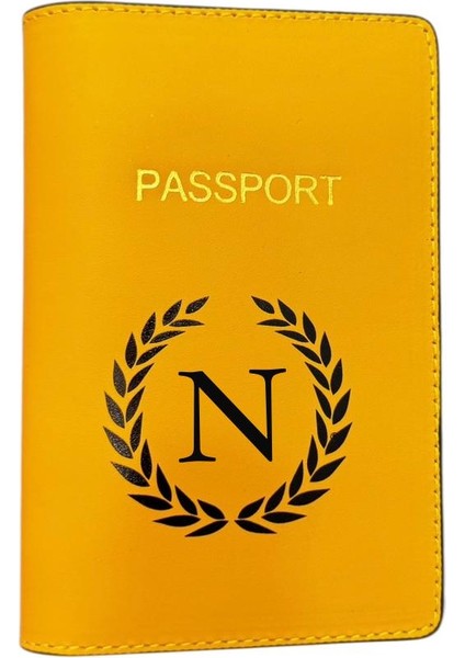 Harf Tasarımlı Deri Pasaport Kılıfı N