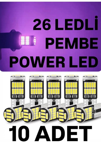 T10 LED 26 Ledli 10 Adet W5W Metal Ultra Power Pembe Park Plaka Tavan Ampulü