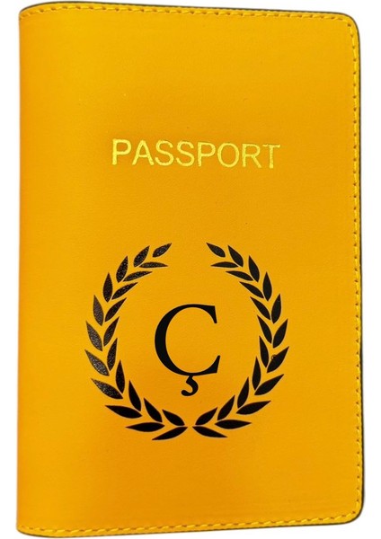 Harf Tasarımlı Deri Pasaport Kılıfı Ç