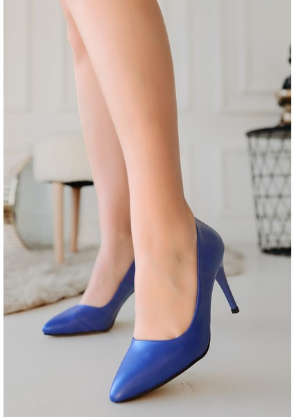 Eyesof Jilya Mavi Cilt Stiletto Ayakkabı