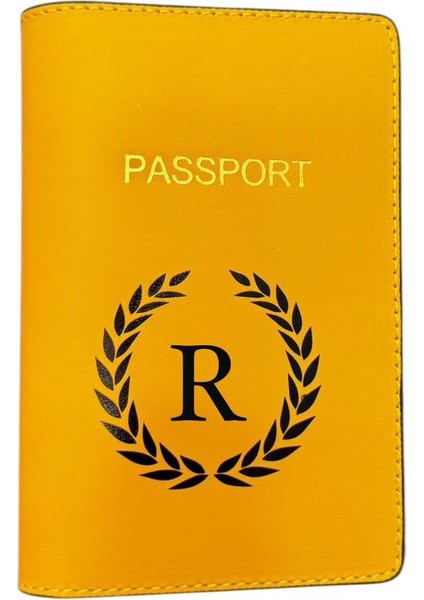 Harf Tasarımlı Deri Pasaport Kılıfı R
