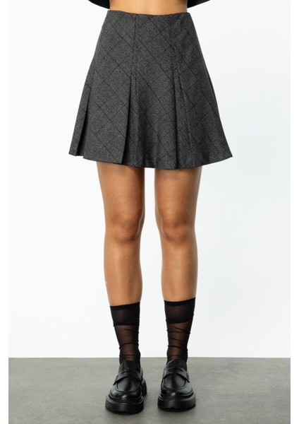 Kadın Ekoseli Mini Boy Etek 1095 Antrasit modelleri