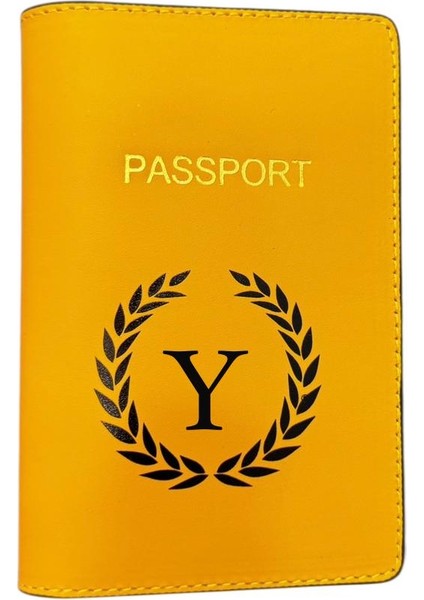 Harf Tasarımlı Deri Pasaport Kılıfı Y