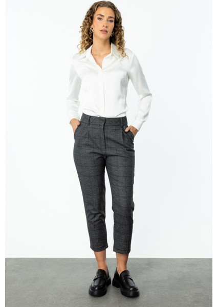 Kadın Desenli Boru Paça Pantolon 1085 Antrasit