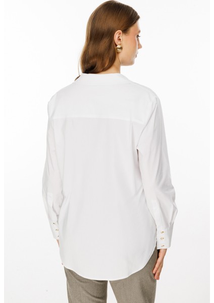 Kadın Büyük Beden Gömlek Yaka Önü Düğmeli Bluz 2581 Ekru fırsatları