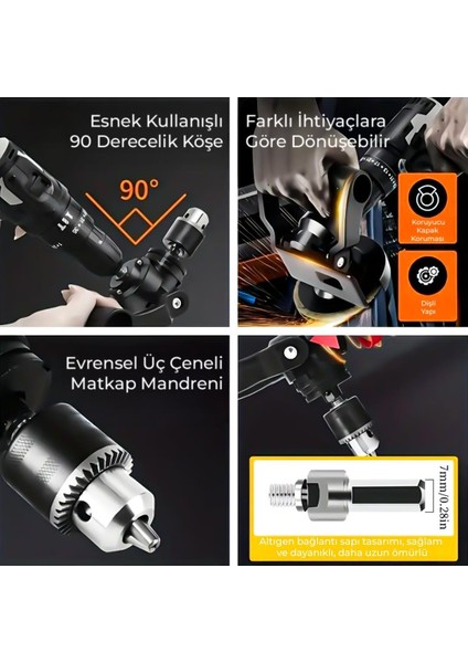 PM-26256 Mandrenli 90 Derece Açılı Universal Matkap Başlık Seti Adaptörü