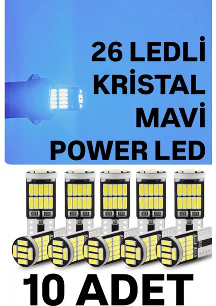 T10 LED 26 Ledli 10 Adet W5W Metal Ultra Power Buz Mavi Kristal Mavi Park Plaka Tavan Ampulü