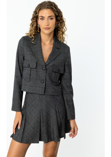 Kadın Ekoseli Kapak Cepli Ceket 1093 Antrasit fiyatları