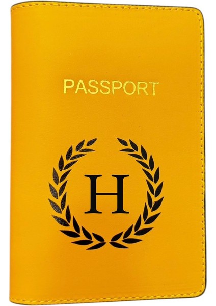 Harf Tasarımlı Deri Pasaport Kılıfı H