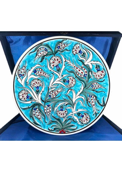Devlet Erkânı Hediyesi Turkuaz Lale ve Karanfil Desenli Iznik Çini Tabak