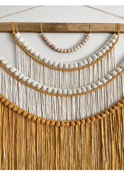 El Yapımı Makrome Boho Duvar Süsü, Salon ve Yatak Odası Dekoru, Büyük Rustik Dekor ( Hardal- Krem) modelleri