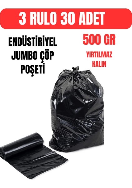 Kalın Çöp Torbası 500 gr x 3 Rulo Siyah Çöp Poşeti 80X110 cm Jumbo Endüstriyel Çöp Torbası
