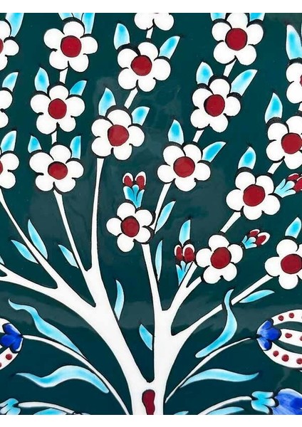 Yeşil Zeminli Hayat Ağacı Desenli 25CM Iznik Çini Tabak fiyatları