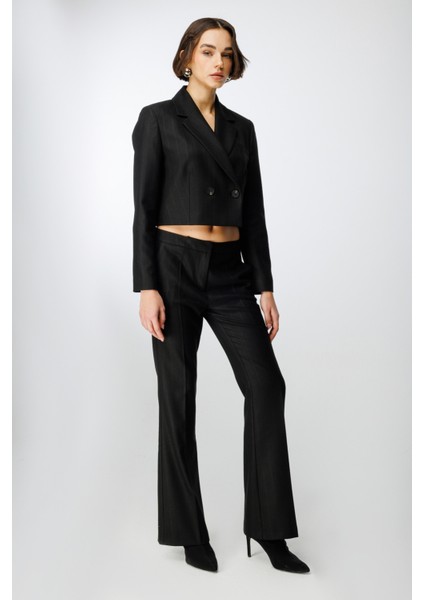 Kadın Çizgi Desenli Ispanyol Paça Pantolon 1143 Siyah fiyatları