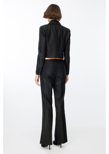 Kadın Çizgi Desenli Ispanyol Paça Pantolon 1143 Siyah fırsatları