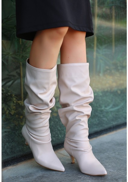 Eyesof Zelya Bej Cilt Topuklu Çizme modelleri