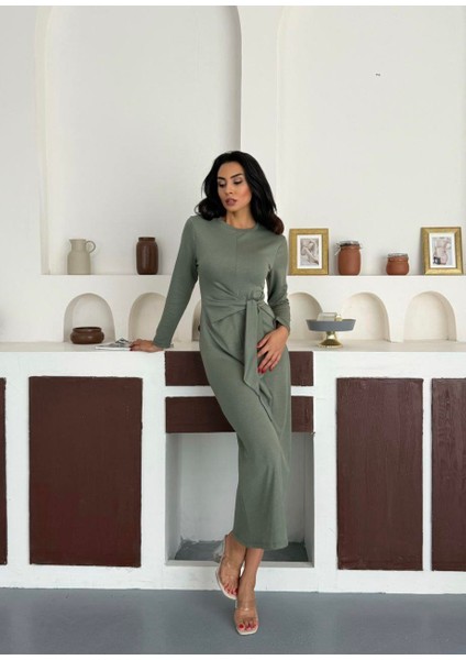 Yandan Bağlamalı Modal Kumaş Uzun Elbise