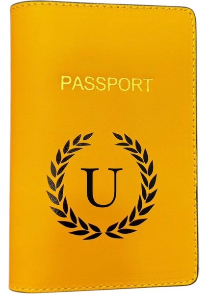 Harf Tasarımlı Deri Pasaport Kılıfı U