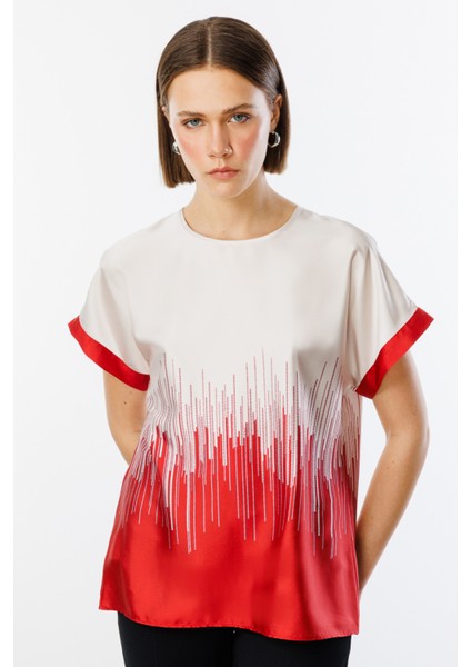 Kadın Altı Desenli Sıfır Yaka Bluz 3106 Kırmızı fiyatları