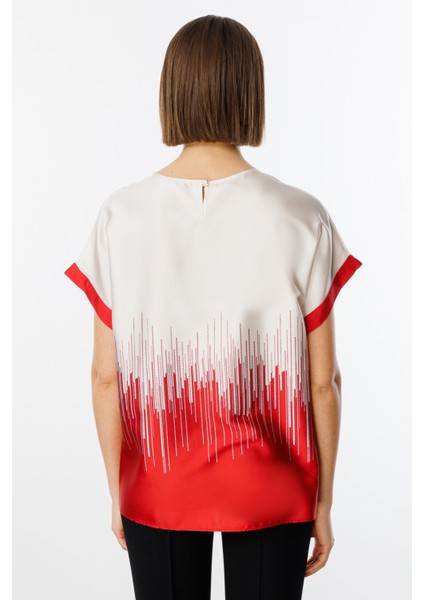 Kadın Altı Desenli Sıfır Yaka Bluz 3106 Kırmızı fırsatları