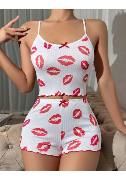 Eyesof Kadın Beyaz Dudak Desenli Seksi Gecelik Takım 5021 fiyatları