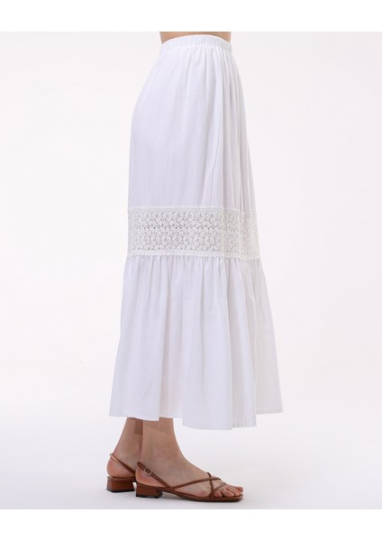 Güpür Detaylı Astarlı Keten Kumaş Uzun Etek indirimleri