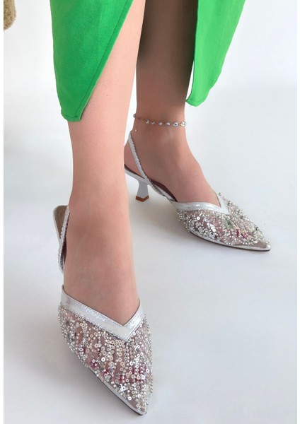 Eyesof Toyi Gümüş Saten Topuklu Ayakkabı modelleri