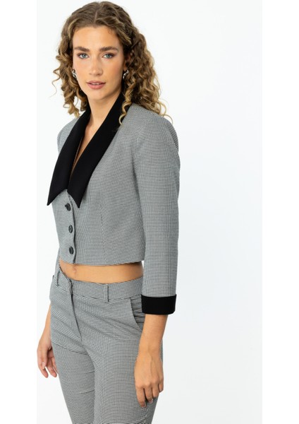 Kadın Kazayağı Desenli Crop Ceket 1177 Siyah fiyatları