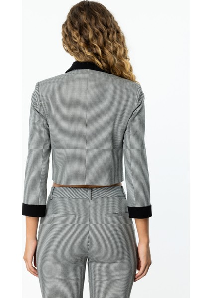 Kadın Kazayağı Desenli Crop Ceket 1177 Siyah fırsatları