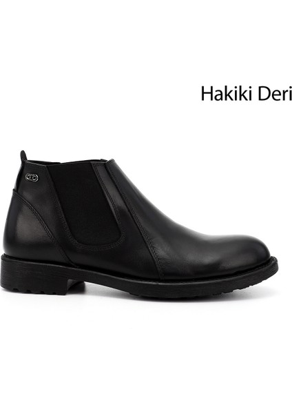 Erkek Siyah Fermuarlı Hakiki Deri Chelsea Bot