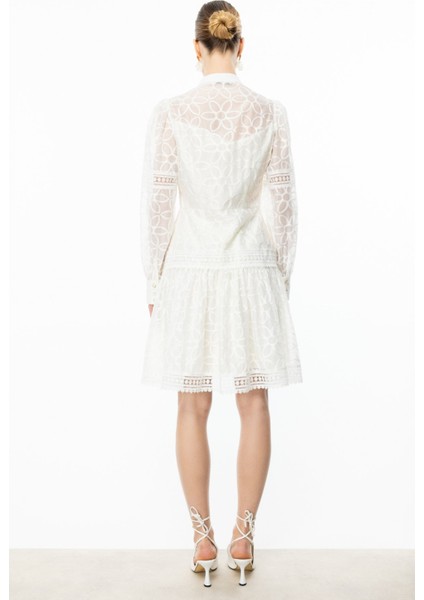 Kadın Çiçek Nakışlı Düğmeli Elbise 5008 Ekru fırsatları