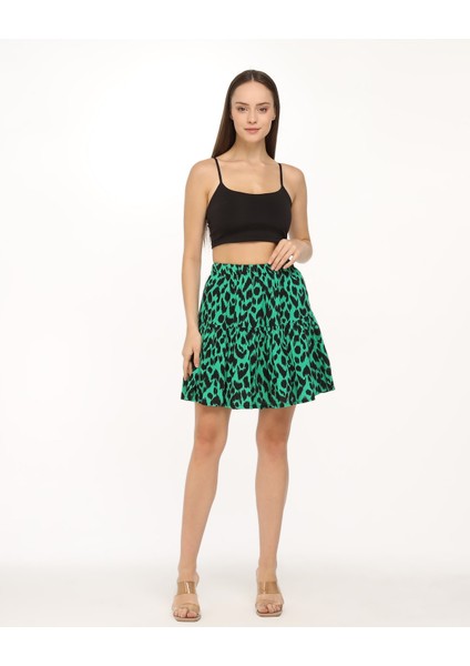 Yeşil Leopar Desen Viskon Kumaş Kısa Şort Etek fiyatları