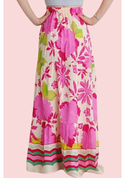 Viskon Kumaş Yırtmaçlı Çiçek Desenli Uzun Etek modelleri