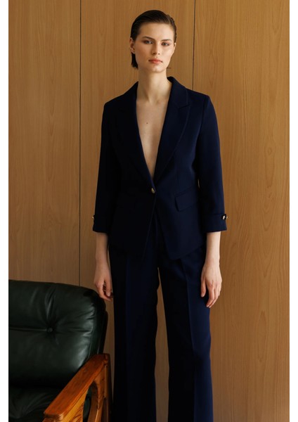 Kadın Tek Düğme Duble Kol Ceket 4208 Lacivert