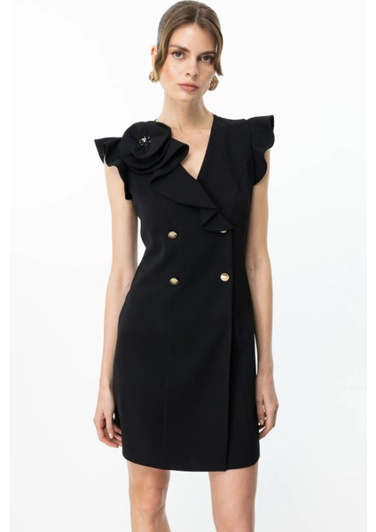 Kadın Omzu Gül Detaylı Midi Boy Elbise 5048 Siyah fiyatları