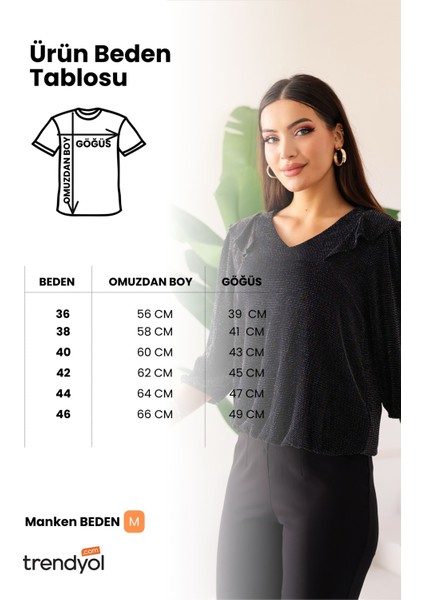 Kadın Siyah Omuz Fırfır Detaylı Renkli Taşlı/parlak/ışıltılı Uzun Kollu Bluz – Kadın Bluz
