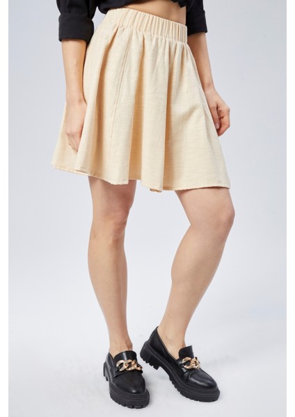 Flamlı Keten Parçalı Kısa Kloş Etek modelleri