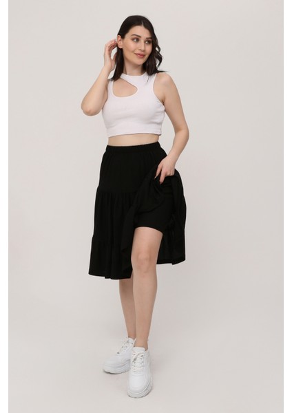 Belmando Viskon Kumaş Midi Boy Siyah Şort Etek indirimleri