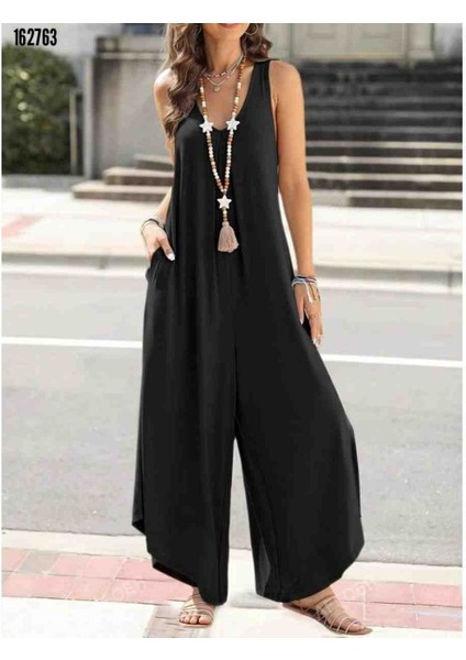 Kadın Askılı Yuvarlak Yaka Cepli Salaş Uzun Viskon Tulum, Kırmızı Gül Figürlü Kolye Hediye fiyatları