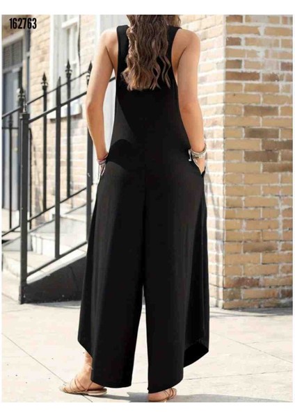 Kadın Askılı Yuvarlak Yaka Cepli Salaş Uzun Viskon Tulum, Kırmızı Gül Figürlü Kolye Hediye modelleri