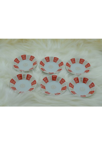 Porselen 6 Kişilik Çiçek Desenli Kırmızı Beyaz Çay Tabağı 11CM fiyatları