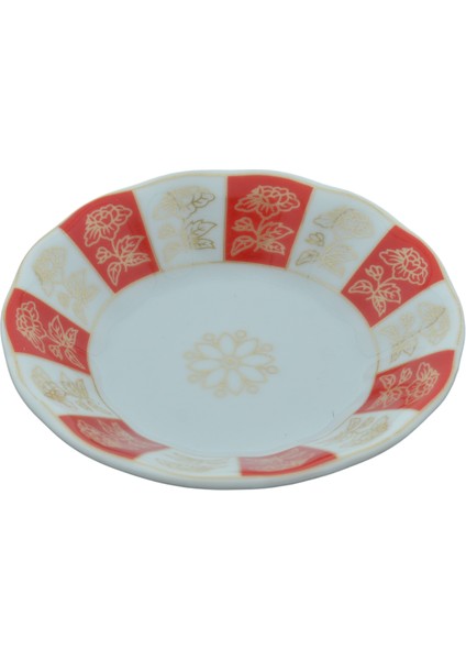 Porselen 6 Kişilik Çiçek Desenli Kırmızı Beyaz Çay Tabağı 11CM fırsatları