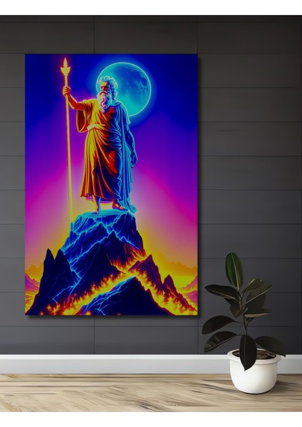 Neon Zeus Dağ Zirvesi Yağlı Boya Görünümlü Dekoratif Ahşap Ev/işyeri/ofis Kare Tablo